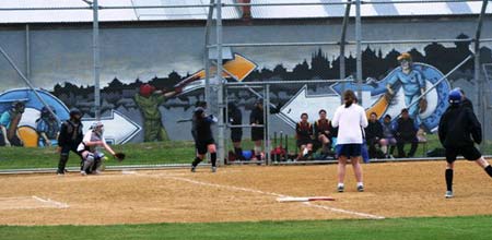 Softball action at Ellis Park
