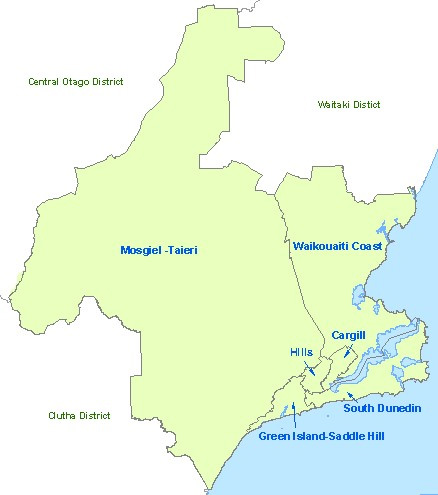 Ward map for Dunedin City