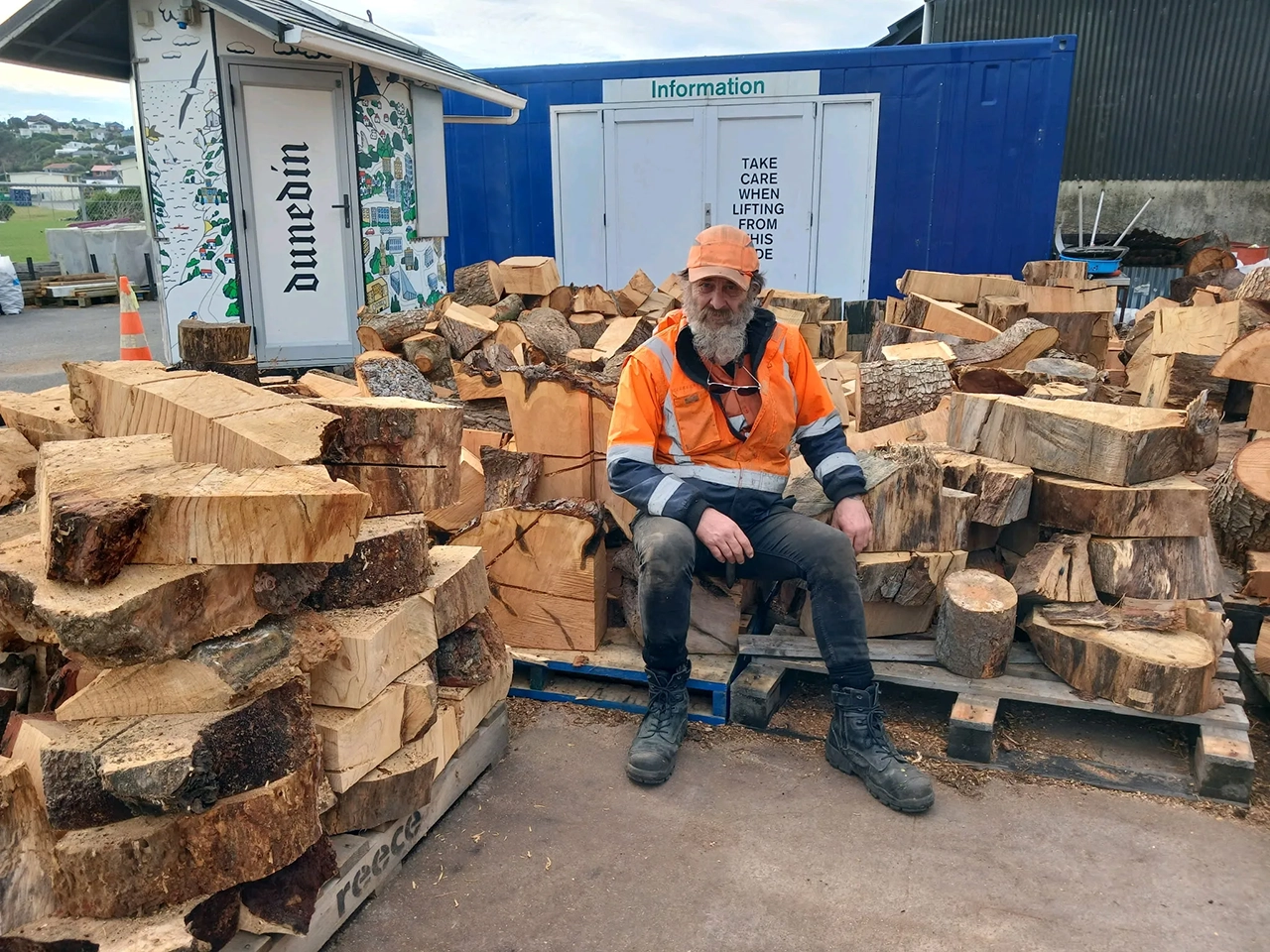 Task Force Green Volunteer ‘Davo’ – taking a much-needed break after splitting wood for the community firewood scheme