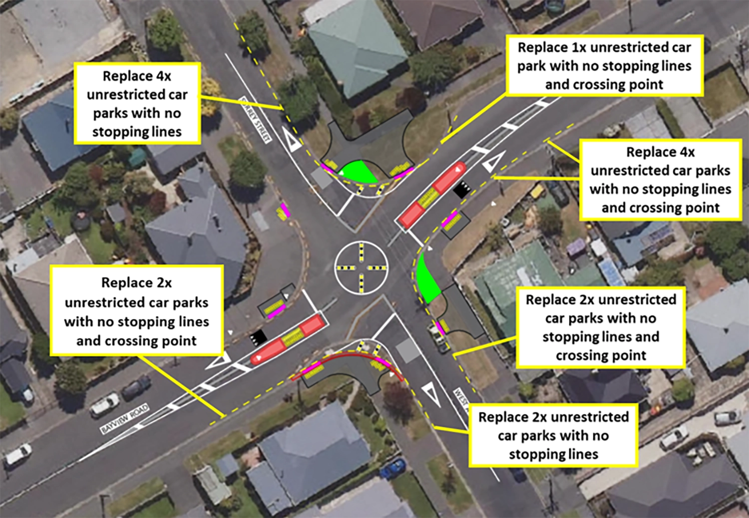 The planned changes are at the intersection of Bay View Road, Surrey Street and West Avenue