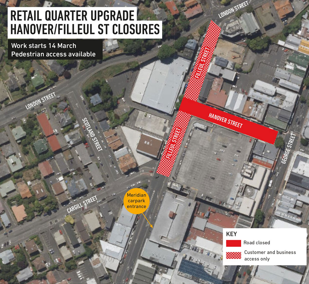 Map of road closures for Hanover Filleul enabling works