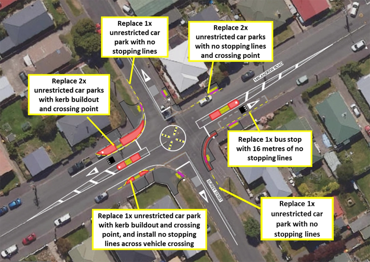 The planned changes are at the intersection of Macandrew Road and Surrey Street.