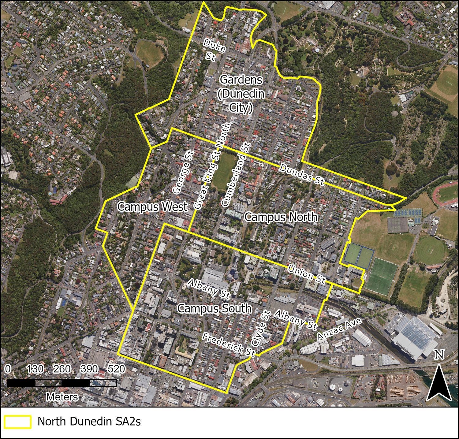 North Dunedin SA2 area map