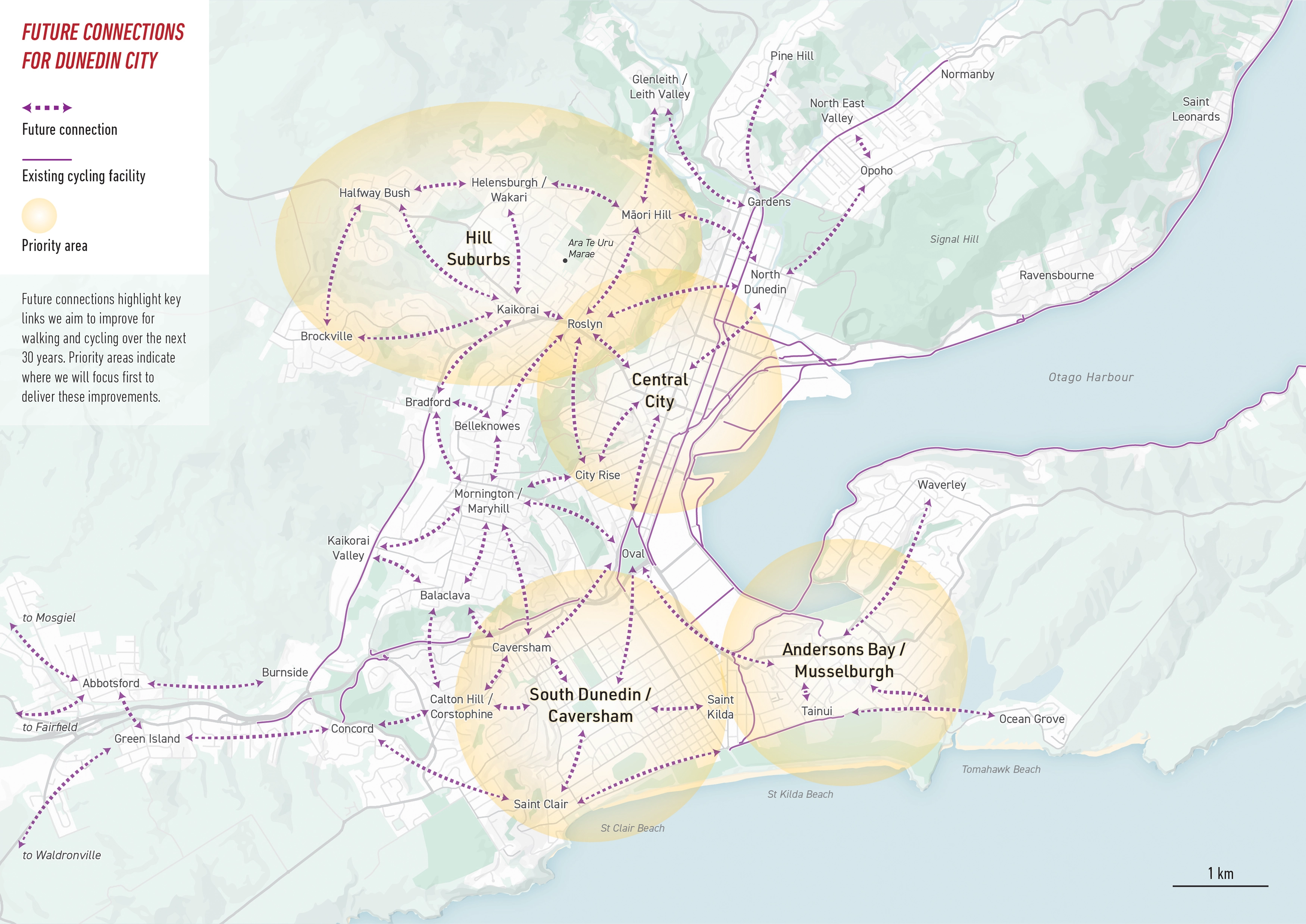 Future connections  for Dunedin City map
