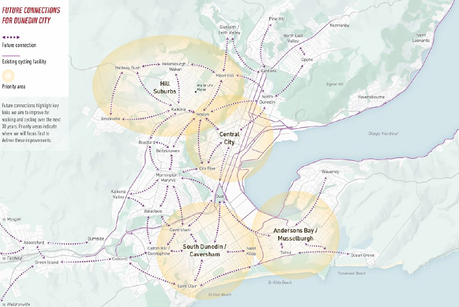 Future connections  for Dunedin City map