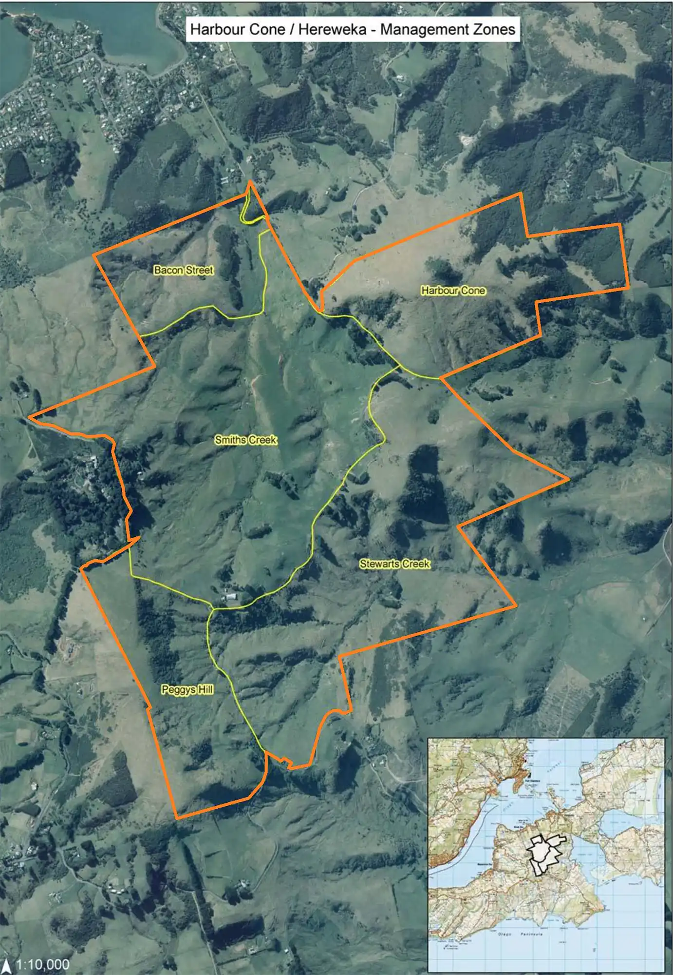 Hereweka / Harbour Cone management areas map Hereweka / Harbour Cone management areas map