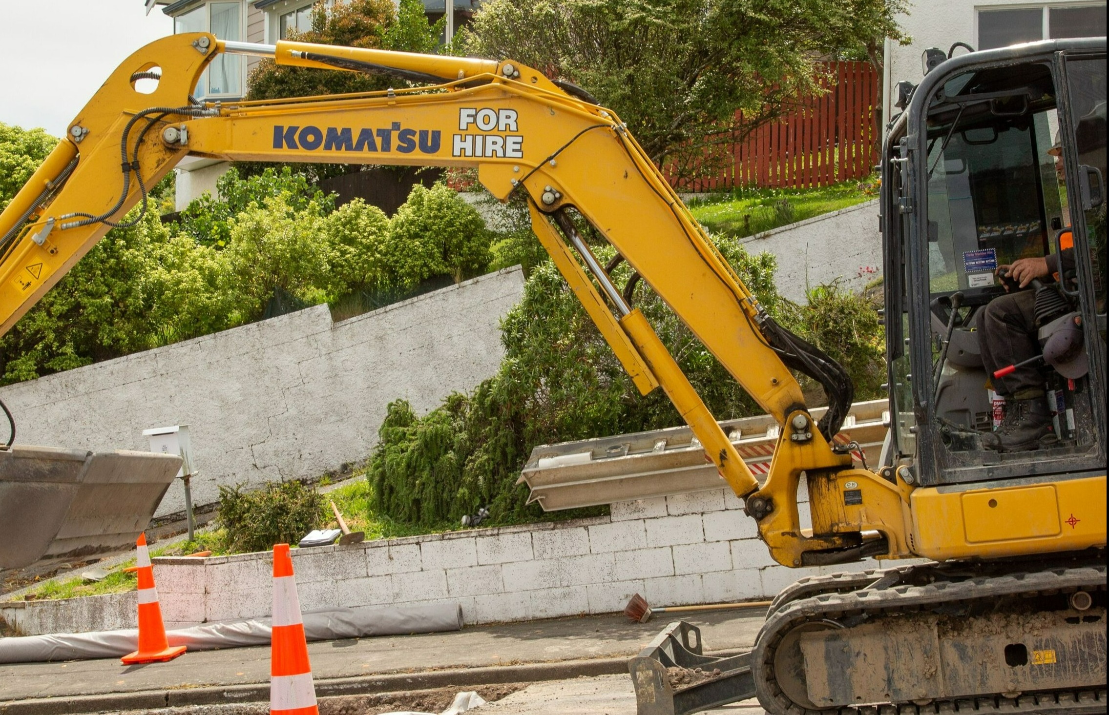 Digger working on a road