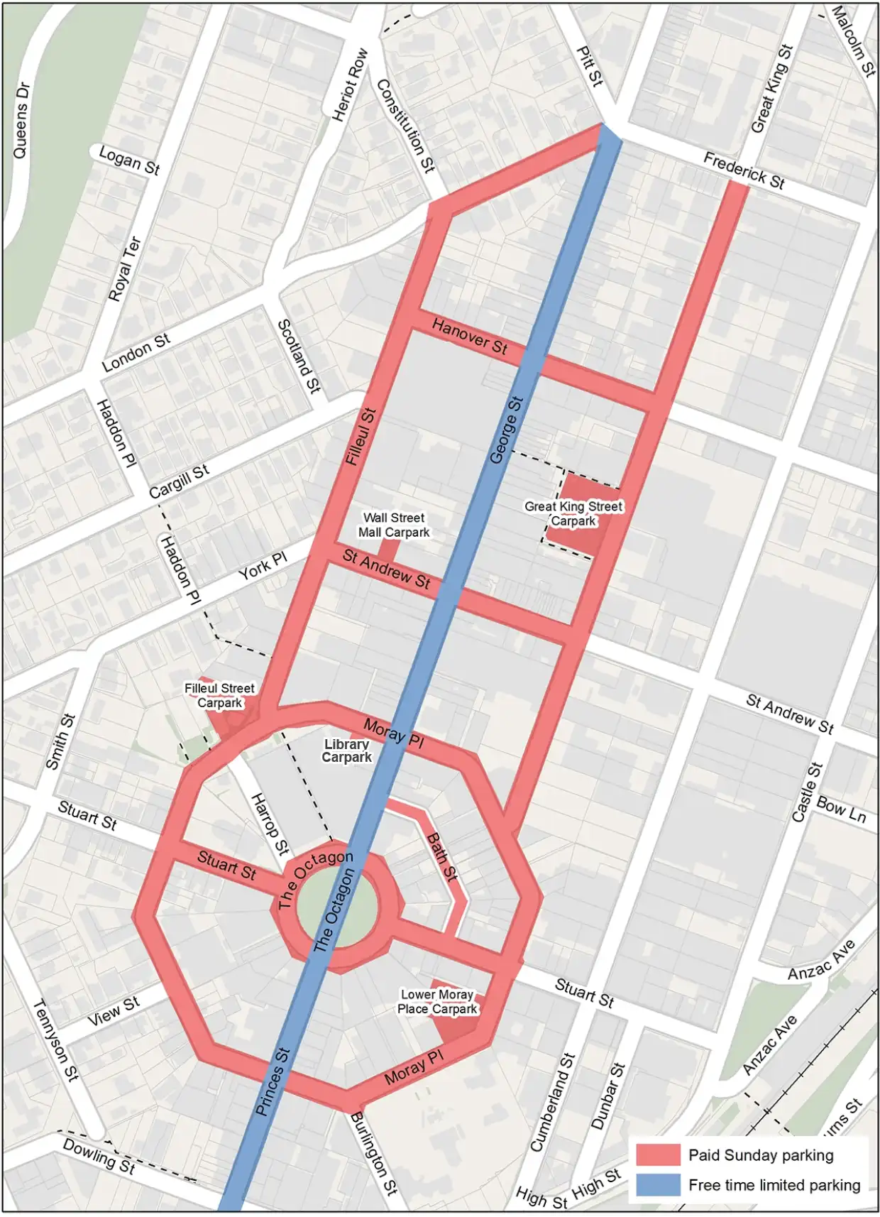 Sunday Paid Parking Map