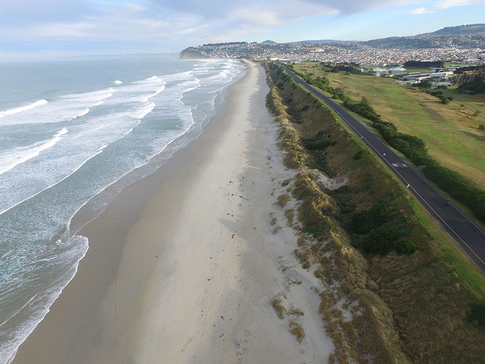 An aerial view of St Kilda Beach, looking towards St Clair