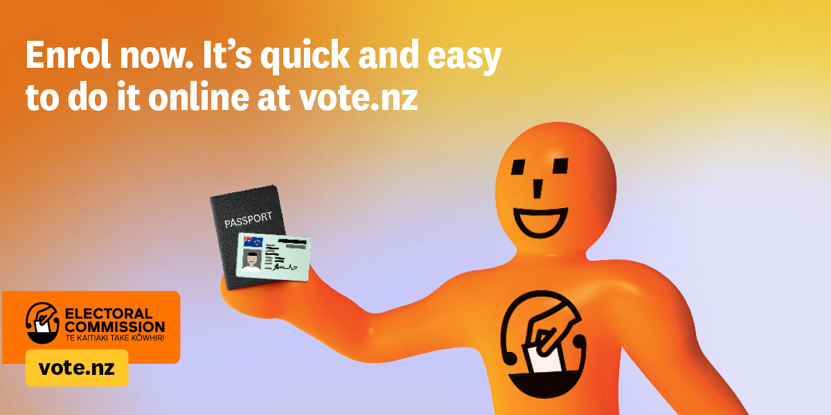 Enrol now its quick and easy do it online at vote.nz banner.