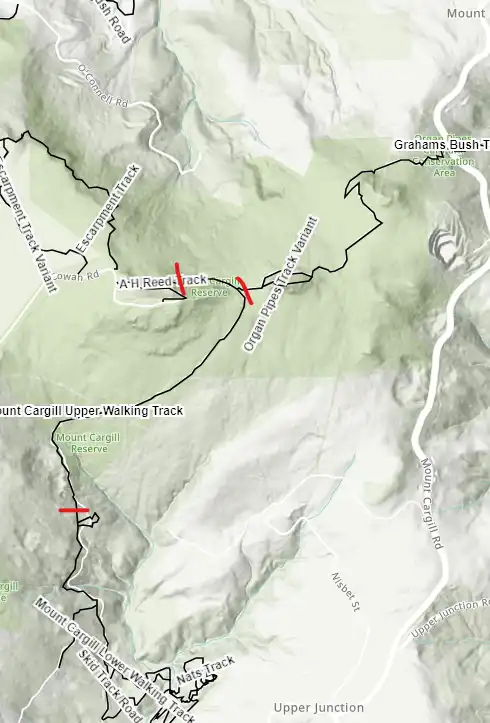 Mt Cargill and Organ Pipes track closure map