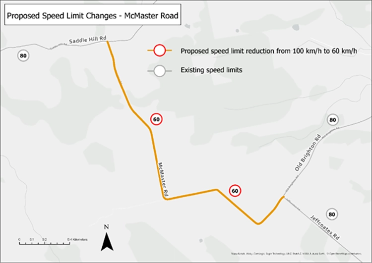 McMaster Road - Proposed speed limit changes map McMaster Road - Proposed speed limit changes map