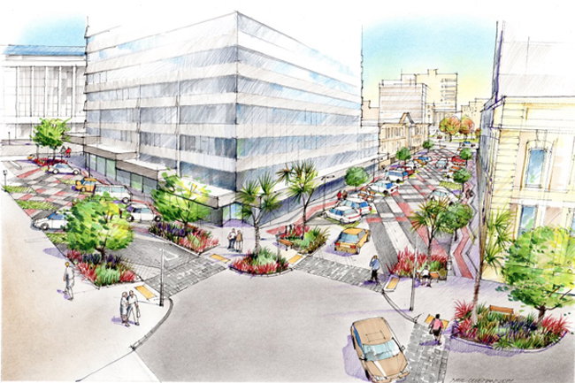 Bond and Water Street sketch Artist’s sketch of proposed design for the Bond and Water Street shared space.