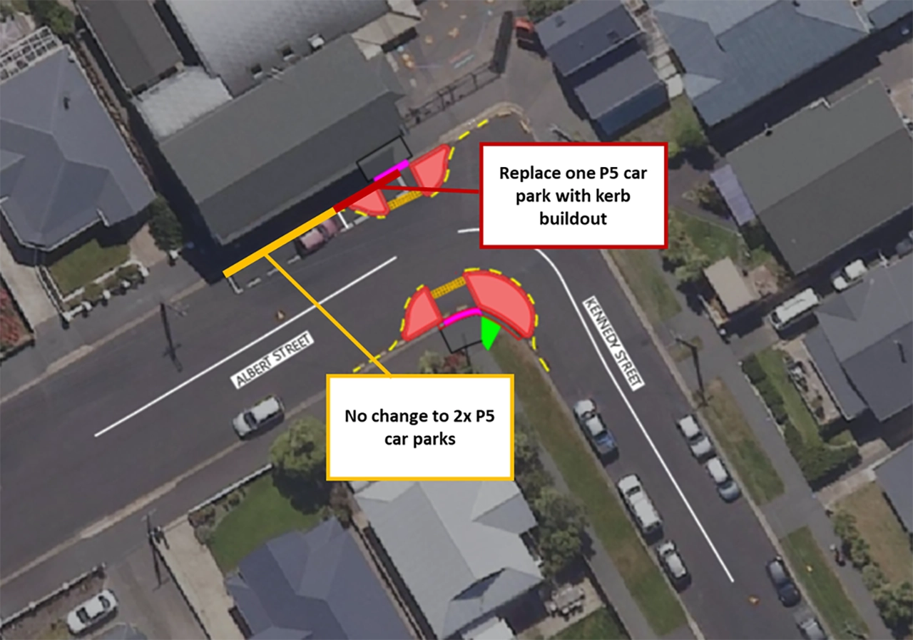 The planned changes are at the intersection of Albert Street and Kennedy Street. 