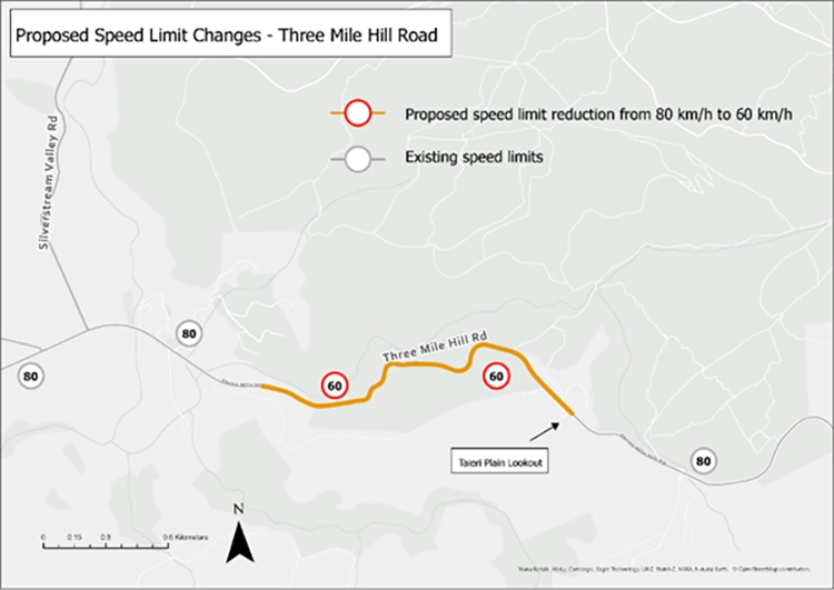 Three Mile Hill Road speed map - Proposed speed limit changes map Three Mile Hill Road speed map - Proposed speed limit changes map