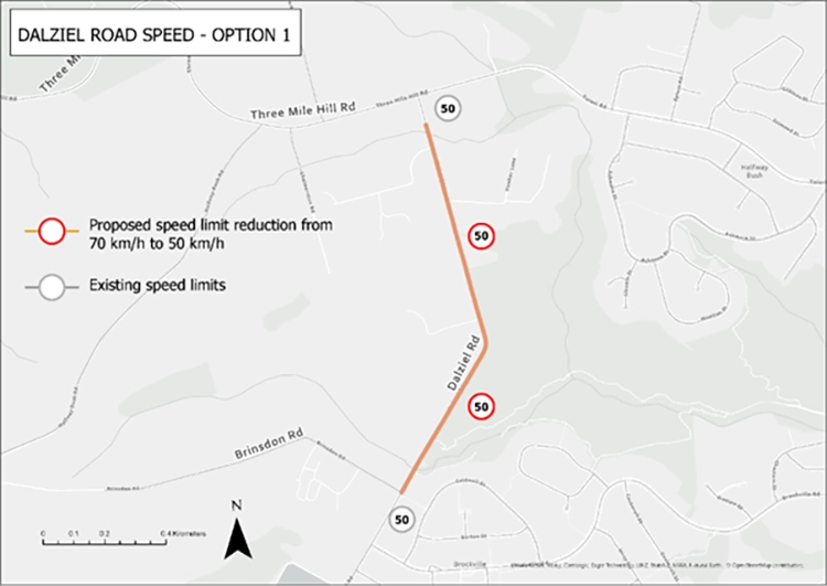 Dalziel Rd - Proposed speed limit changes map