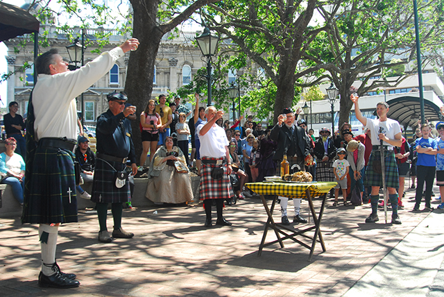 Dunedin-Edinburgh Sister City Society perform in octagon.
