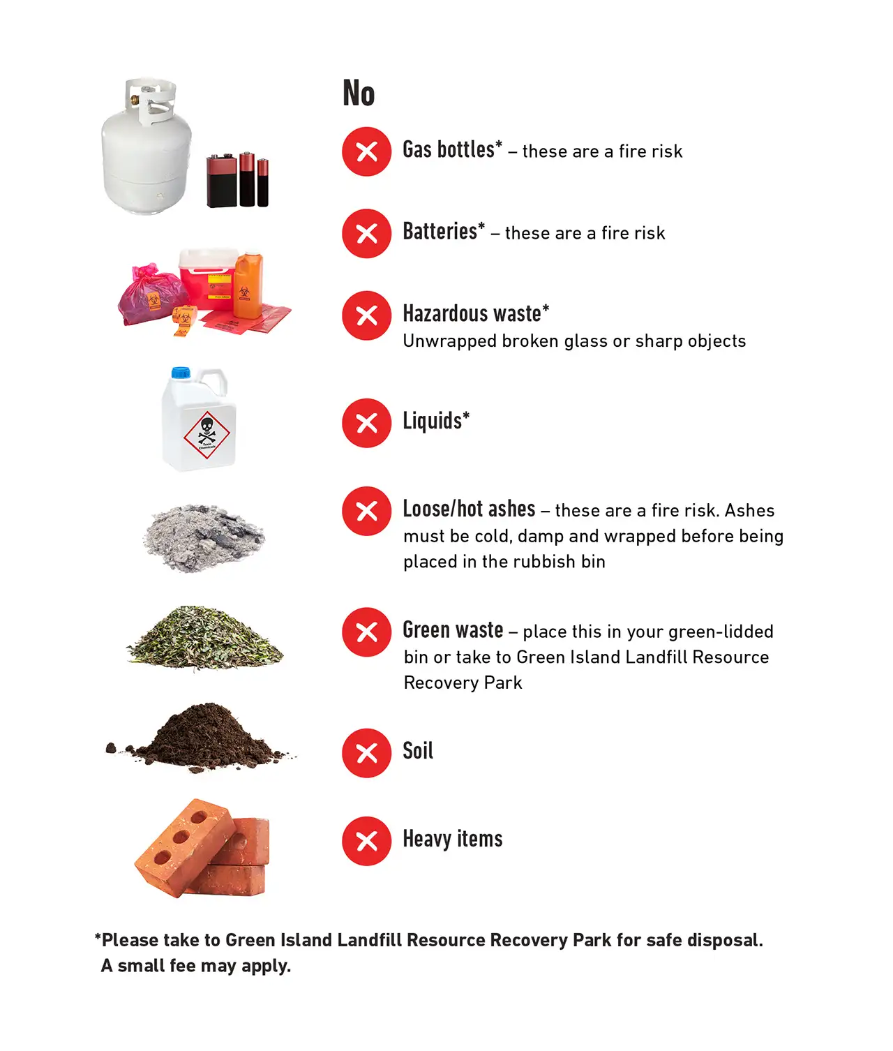 Unacceptable items for DCC black rubbish bags